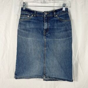 Lacoste Denim Skirt Womens 34 Medium Wash Split Y2K Classic Minimalist Casual